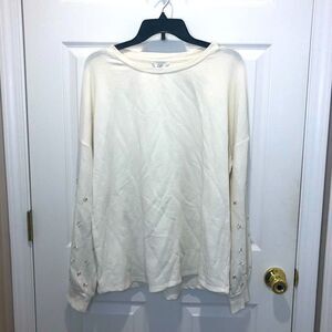 Crown & Ivy long sleeve sweater top with pearl and bead embellishments